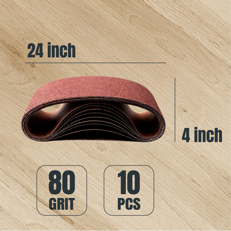 [Australia - AusPower] - POWERTEC 4 x 24 Inch Sanding Belts, 40 & 80 Grit Aluminum Oxide Belt Sander Sanding Belt Sandpaper For Oscillating Belt and Spindle Sander, 10 Pack Each (110060+110090) 