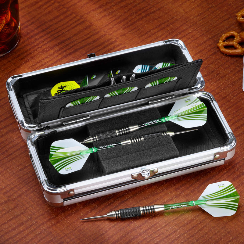 [Australia - AusPower] - Casemaster Sole Aluminum Slim Profile Dart Case Holds 3 Steel Tip and Soft Tip Darts with Enough Space to Keep Flights in Shape, Features Built-In Pockets for Other Accessories 