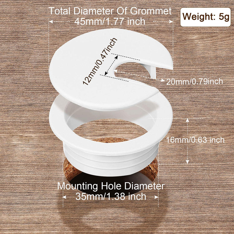 [Australia - AusPower] - Desk Grommet, Plastic Desk Cord Cable Hole Cover Grommet for Computer Table Wire Organizer for Home and Office, 35 mm/ 1.38 Inch Mounting Hole Diameter (White, 8 Packs) White 