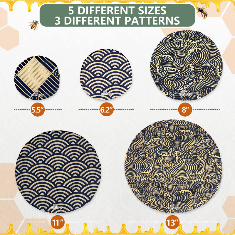[Australia - AusPower] - Eco-friendly Reusable Beeswax Bowl Covers With elastic Available in 5 sizes and in 5 different themes A Sustainable Alternative to plastic cling wrap and foil. (Japanese Waves) Japanese Waves 