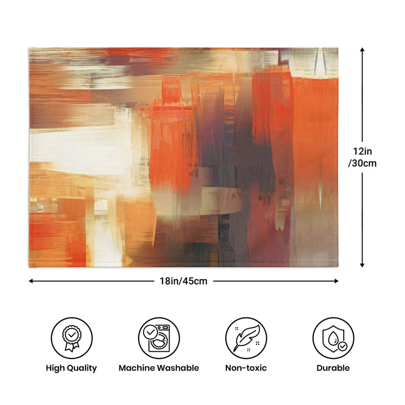 [Australia - AusPower] - Modern Art Placemats Set of 4 Orange Abstract Painting Place Mats Washable Linen Placemat for Kitchen Dining Table Home Party Decor 18x12 Inches 
