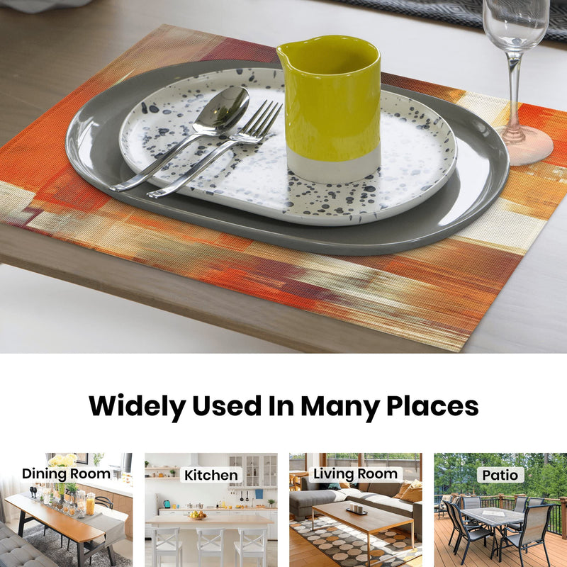[Australia - AusPower] - Modern Art Placemats Set of 4 Orange Abstract Painting Place Mats Washable Linen Placemat for Kitchen Dining Table Home Party Decor 18x12 Inches 