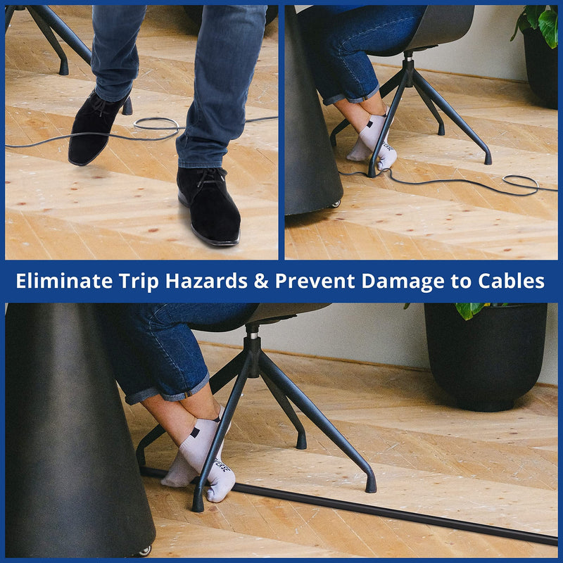 [Australia - AusPower] - Floor Cable Cover, 4ft, Black Wire Cover for Floor, Prevent Cable Trips & Protect Wires, Floor Cord Cover - Cord Cavity - 0.39" (W) x 0.24" (H) Small 