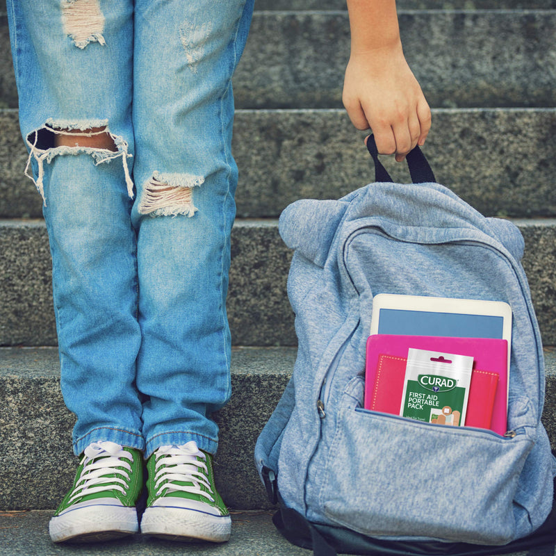 [Australia - AusPower] - Curad First Aid Portable Pack, Ideal for Travel, Carry-on, Backpacks, Water Resistant Pouch, Variety Size Bandages, Alcohol Swabs, 12 Packs 