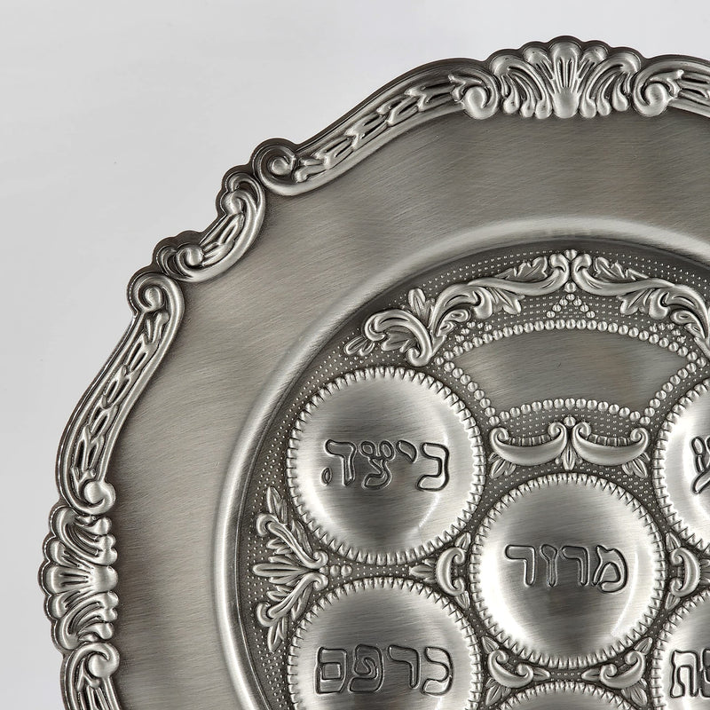 [Australia - AusPower] - Lowest priced Traditional Passover Seder Plate 12", Traditional Judaica Passover Seder Plate, Kaarah For Pesach (Single, Traditional Pewter) Single 