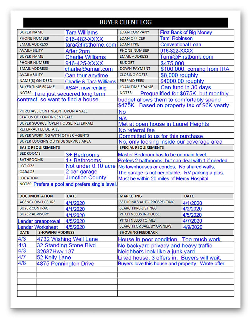 [Australia - AusPower] - Real Estate Agent Supplies - Home Buyer Client Log to Include in Real Estate Buyer Folders. Realtor Log to Track Buyer Needs, Home Showings & Agent Activity. 50 Page Notepad. 8.5 X 11. Made in the USA. 