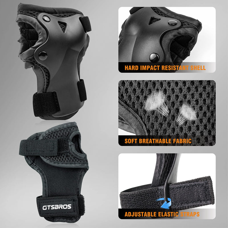 [Australia - AusPower] - GTSBROS Kids/Youth Protective Gear, Knee Pads and Elbow Pads 6 in 1 Set with Wrist Guard and Adjustable Strap for Roller Skates Cycling BMX Bike Skateboard Inline Skatings Scooter Riding Sports(Black) Black Small 