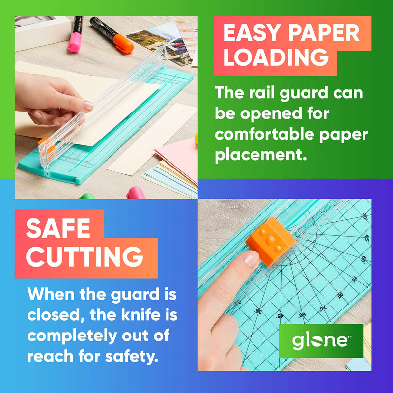 [Australia - AusPower] - Glone 12 inch Paper Trimmer, A4 Size Paper Cutter with Automatic Security Safeguard for Coupon, Craft Paper and Photos (Green) 