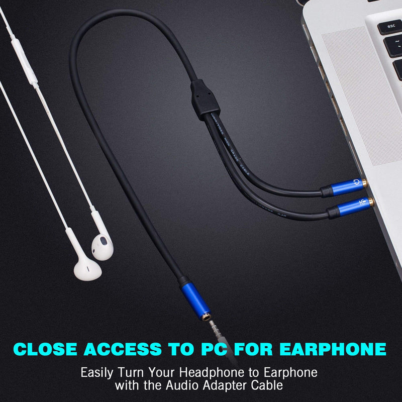 [Australia - AusPower] - Headphone Splitter,Tan QY Headphone Splitter for Computer 3.5mm Female to 2 Dual 3.5mm Male Headphone Mic Audio Y Splitter Cable Smartphone Headset to PC Adapter (5Ft/1.5M, Blue) 5Ft/1.5M 