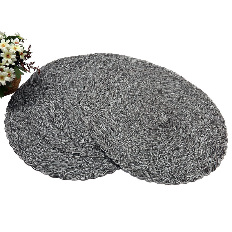 [Australia - AusPower] - Topotdor Round Placemats Heat-Resistant Stain Resistant Anti-Skid Washable Polyproplene Table Mats Placemats (Set of 6, Braided-Gray) set of 6 
