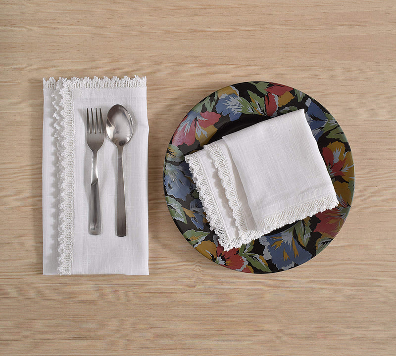 [Australia - AusPower] - FINGERCRAFT Oversized Dinner Cloth Napkins White in 100% Texture Slub Cotton Fabric 12 Pack 20X20 Inch White Premium Quality, Mitered Corners for Every Day Use Napkins are Pre Shrunk and White lace 