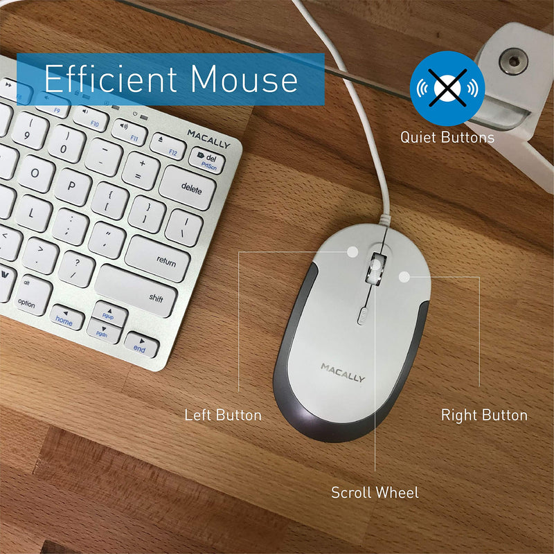 [Australia - AusPower] - Macally USB Wired Keyboard and Mouse Combo for Mac and PC - Save Space with a Compact Small Mac Keyboard and Mouse for MacBook Pro/Air, iMac, Mac Mini/Pro - Compatible Apple Keyboard and Mouse Silver 