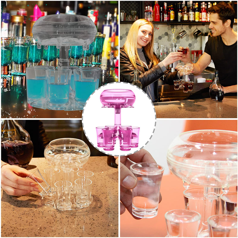 [Australia - AusPower] - 6 Shot Glass Dispenser and Holder Shots Dispenser for Filling Liquids Beverage Dispenser with 6 Cups Cocktail Dispenser Carrier Liquor Dispenser Drink Tool Purple 