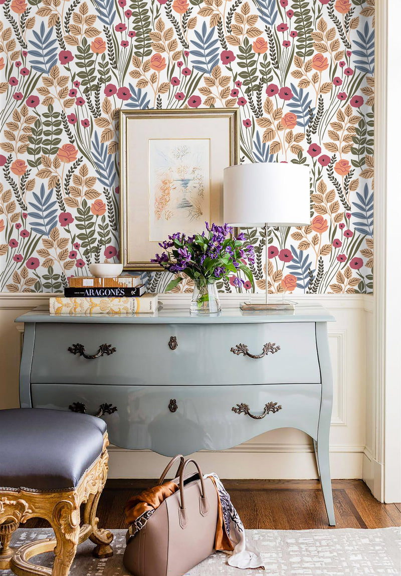 [Australia - AusPower] - HAOKHOME 93385-3 Peel and Stick Wallpaper Floral Removable Stick on Contact Paper for Bathroom Decor White/Pink/Brown 17.7in x 9.8ft 