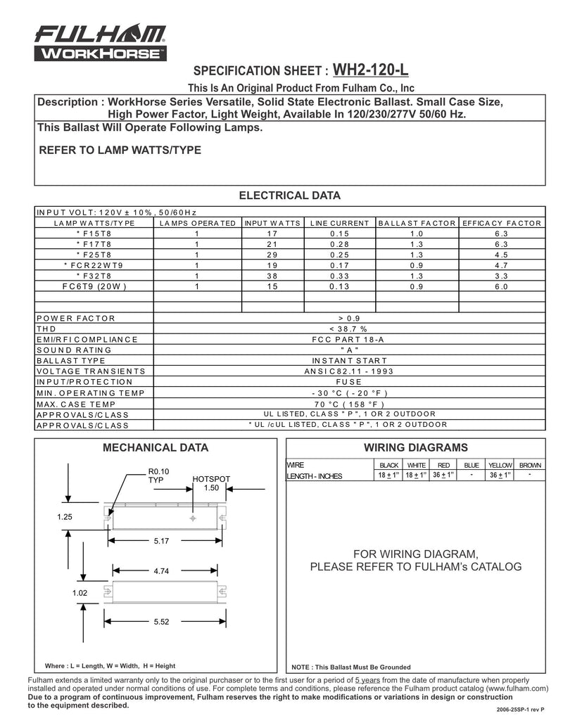 [Australia - AusPower] - Fulham Lighting WH2-120-L Workhorse 2 Adaptable Electronic Fluorescent Lamp Ballast, 120V, Silver 