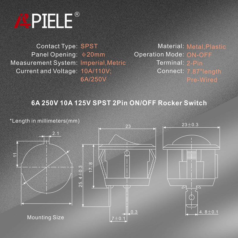 [Australia - AusPower] - APIELE 10Pcs Rocker Switch ON Off KCD1 Mini Round Toggle Switch SPST 2Pin Snap-in Design Car Boat Automotive with Wires Pre-Wired AC 6A/250V 10A/125V 12VDC KCD1-5-101 