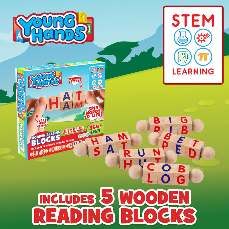 [Australia - AusPower] - Creative Kids Wooden Reading Blocks - Set of 5 Spinning Alphabet Blocks w/ Easy-Grip Handles - Kindergarten Preschool Learning Activities Letter Work - Wooden Montessori Toys Gifts for Kids Toddlers 