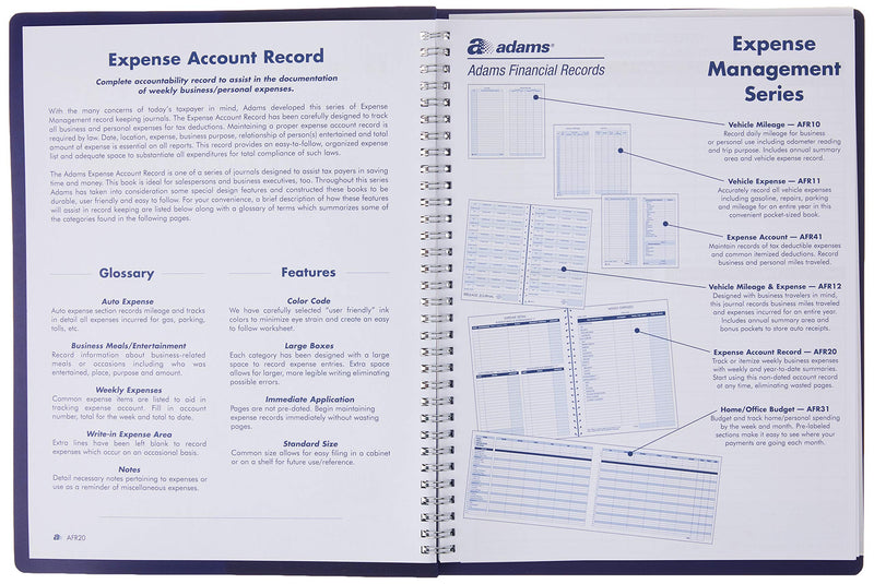 [Australia - AusPower] - Adams Expense Account Record Book, Spiral Binding, 8.5 x 11 Inches, Clear (AFR20) 