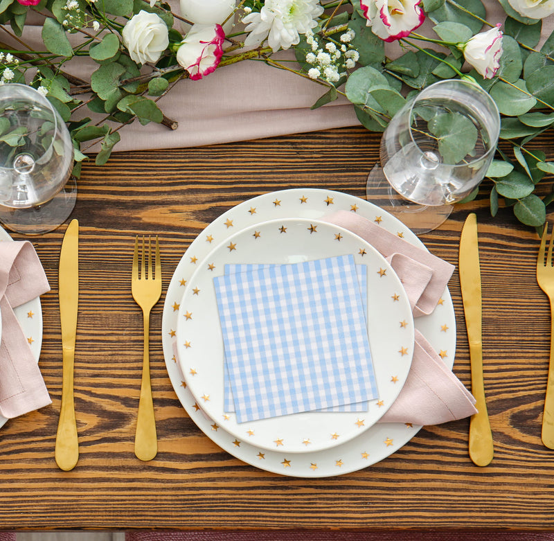 [Australia - AusPower] - 100 Blue and White Gingham Cocktail Napkins Disposable Paper Checkered Plaid Dinner Beverage Napkin for Summer Picnic Barbecue Wedding Birthday Party Baby & Bridal Shower Dinnerware Table Decorations 