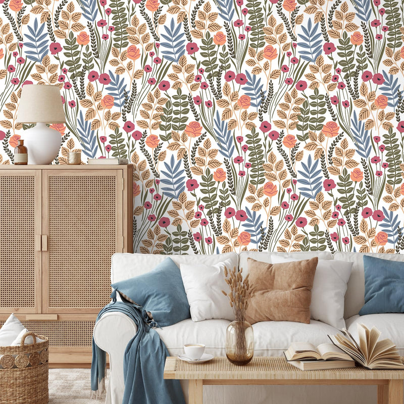 [Australia - AusPower] - HAOKHOME 93385-3 Peel and Stick Wallpaper Floral Removable Stick on Contact Paper for Bathroom Decor White/Pink/Brown 17.7in x 9.8ft 