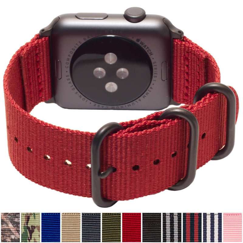 [Australia - AusPower] - Carterjett Compatible with Apple Watch Band 40mm 38mm Series 7 Replacement iWatch Band Red Woven Nylon Military Style Steel Buckle for Nike Sport Edition Series 6 5 4 3 2 1 (40 38 S/M/L Red) Red Nylon w/ Gray hardware 38/40mm S/M/L (5"-7.5") 
