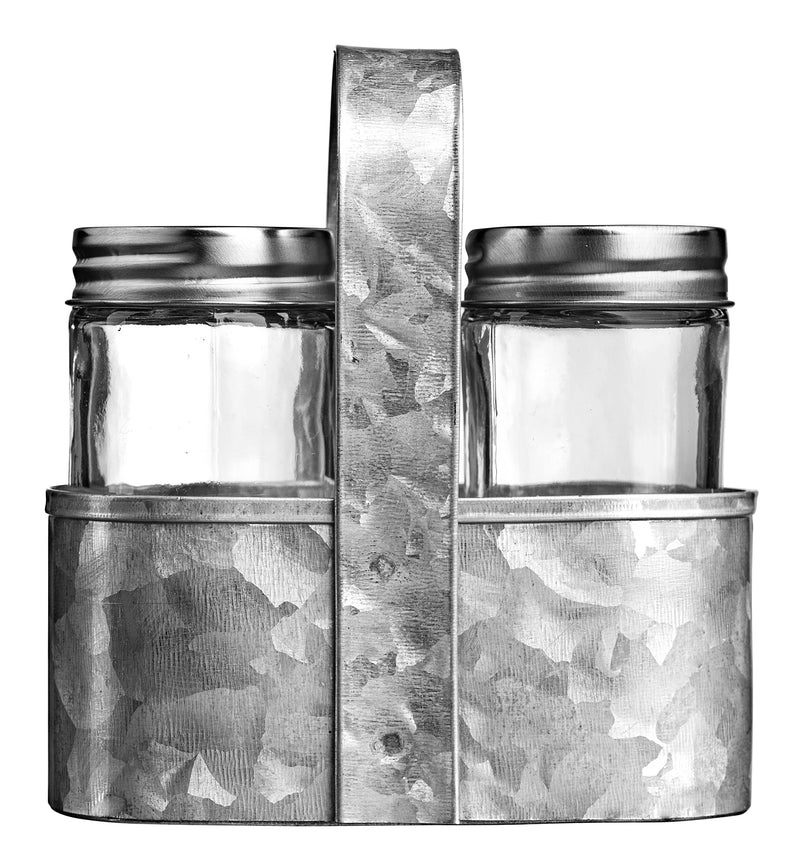 [Australia - AusPower] - Royalty Art Farmhouse Salt and Pepper Holder with Carry Handle, Rustic Home Decor for Kitchen Counter, Picnic Table, BBQ, and Camping, Silver Galvanized Steel 