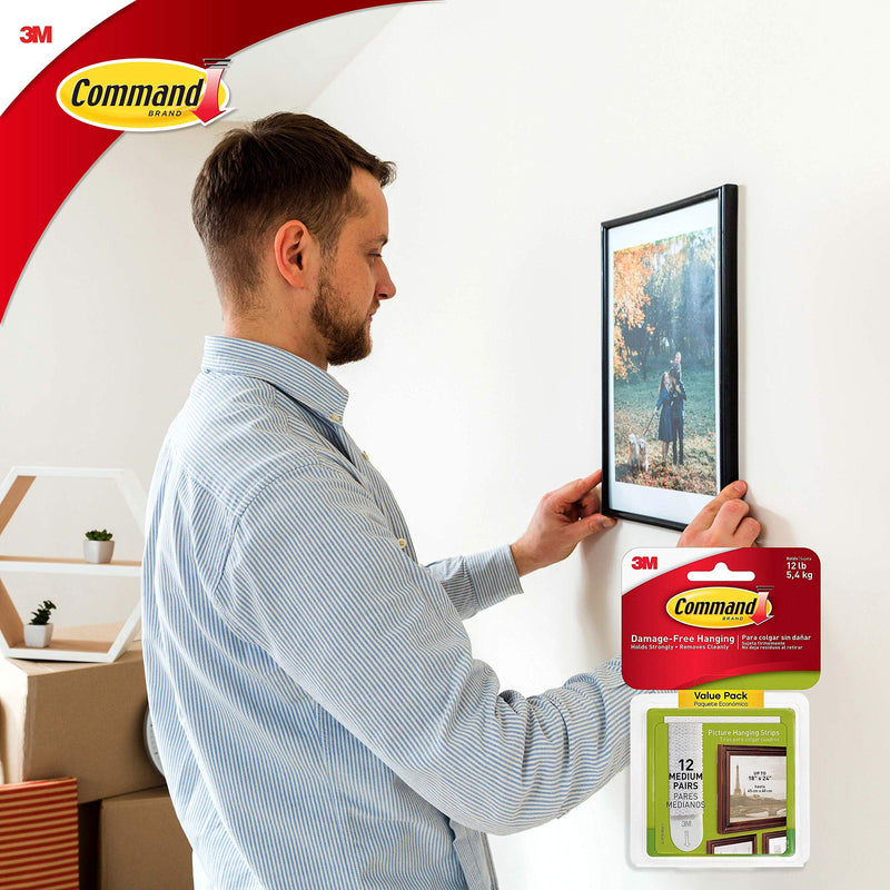 [Australia - AusPower] - Command Picture Hanging Kit| 3m Damage-Free Strips & Level| 12-Pair Perfect for Hanging Small & Medium Frames, Pictures on Walls/Drywalls & More| No Nail Damage| Bundled with KangarooBand Bubble Level 