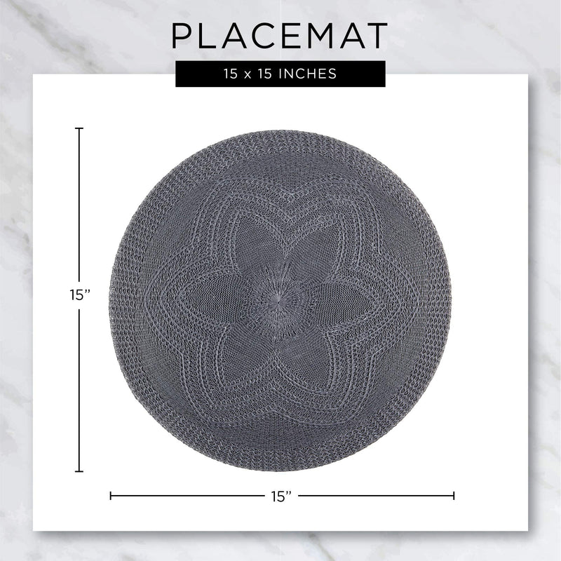 [Australia - AusPower] - DII PVC Tabletop Collection Woven Indoor/Outdoor, Round Placemat Set, 13.75", Nautical Blue, 6 Piece 