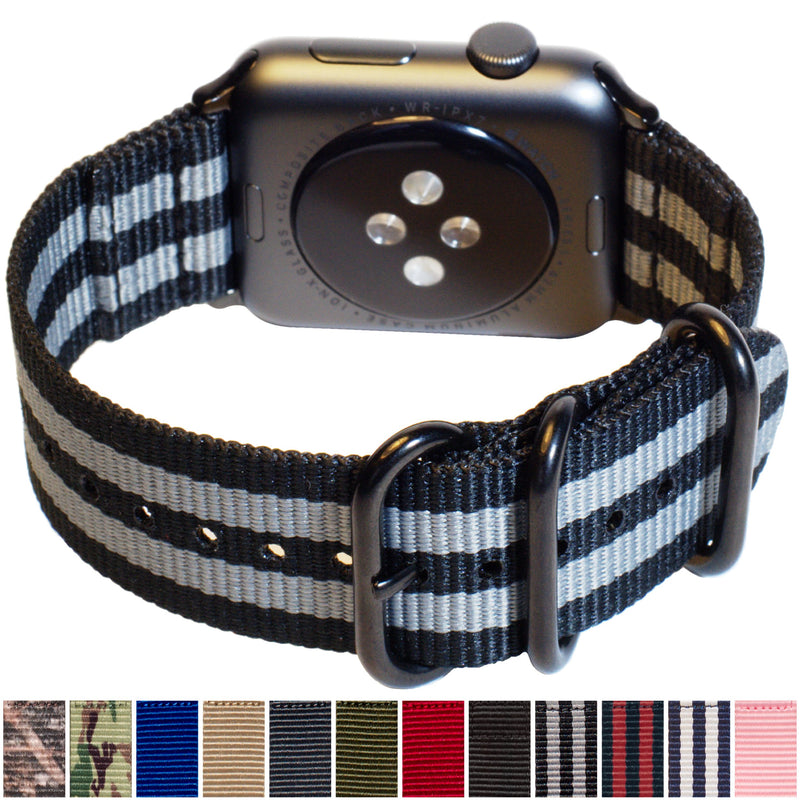[Australia - AusPower] - Carterjett Compatible with Apple Watch Band XL 44mm 42mm Nylon iWatch Band XXL Replacement Strap Extra Large Long Adjustable Woven Military Buckle for iWatch Series 6 5 4 3 2 1 (44 42 XXL Gray/Black) Gray+Black w/ Space Black hardware 