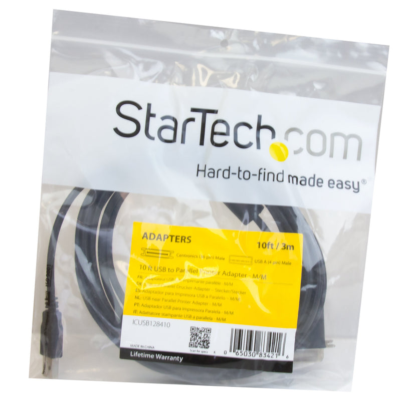 [Australia - AusPower] - StarTech.com 10 ft USB to Parallel Printer Adapter - M/M - USB to ieee 1284 - USB to centronics - USB to Parallel Cable (ICUSB128410), Black 10ft 