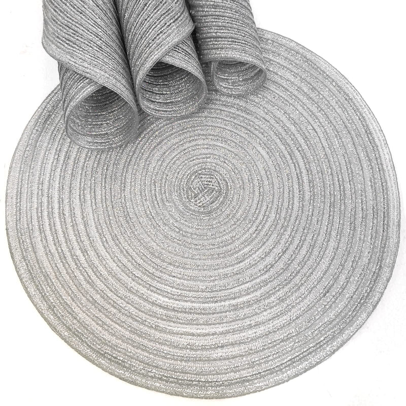 [Australia - AusPower] - ADIDO EVA Round Placemats Set of 4 Heat Resistant Braided Place Mats 11.8 inch for Kitchen Table Silver 11.8 Inch Diameter 