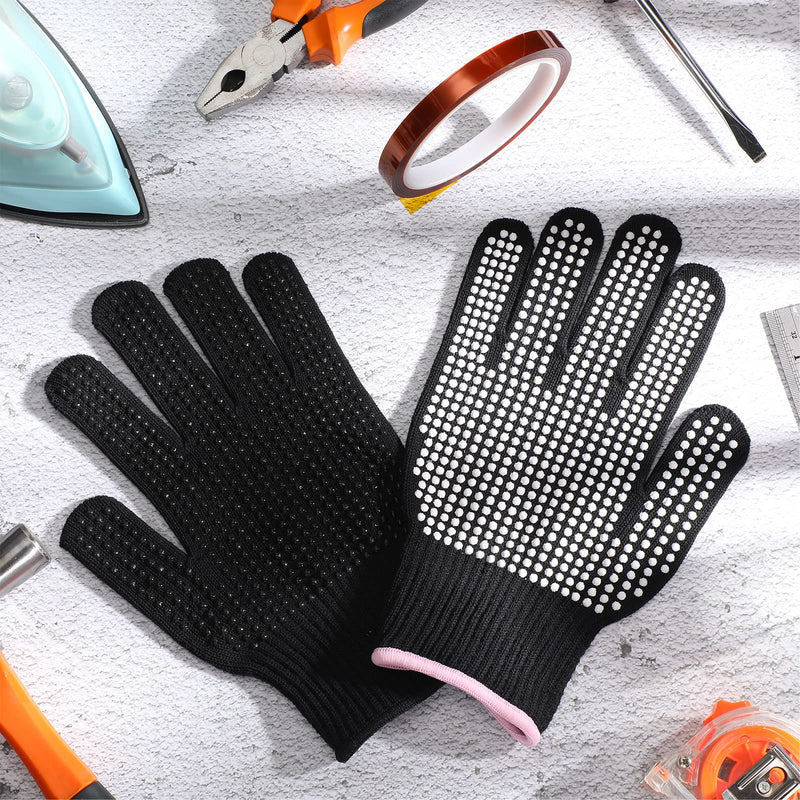 [Australia - AusPower] - 4 Pieces Heat Resistant Glove with Silicone Bumps 1 Roll Heat-resistant Adhesive Tape Heat Proof Gloves Black, White 