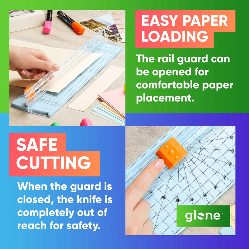 [Australia - AusPower] - Glone 12 inch Paper Trimmer, A4 Size Paper Cutter with Automatic Security Safeguard for Coupon, Craft Paper and Photos (Light Blue) 