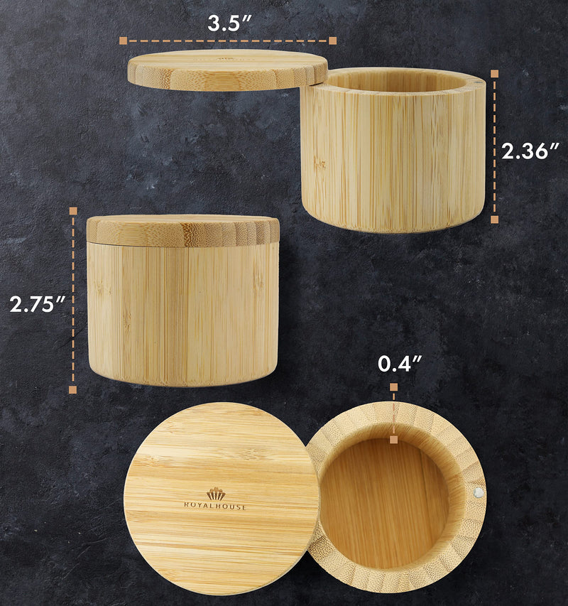 [Australia - AusPower] - ROYALHOUSE Bamboo Salt Holder With Bamboo Lid, Healthy And Safe Storage For Salt,Pepper And More Herbs (Pack of 2) Pack Of 2 