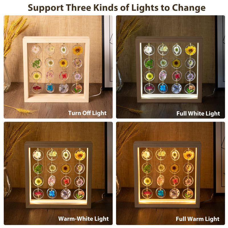 [Australia - AusPower] - SMUK Handmade Dried Flower LED Desk Lamp, 3 Way Dimmable Cute Pressed Flower Bedside Lamp with Wooden Frame for Desk, Table, Bedroom, Living Room, Office, Aesthetic Cute Table Lamp 