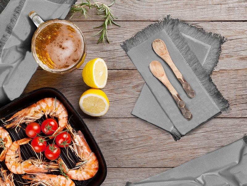 [Australia - AusPower] - Cotton Clinic Cloth Dinner Napkins with Fringes – Perfect Everyday Use Table Linen – Soft Durable Washable – Ideal for Party Wedding Farmhouse Christmas Easter – Set of 12 (20x20 in/Grey) Grey 