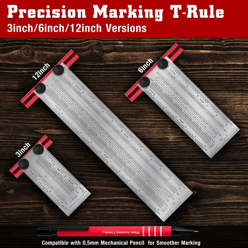 [Australia - AusPower] - T-Rule,Precision Marking T-Rule 12'',Precision Woodworking Tools T-Square 12'',Stainless Steel Positioning Scribing Gauge, Carpenter Mark T-Rule 12Inch 