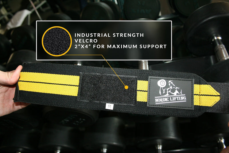[Australia - AusPower] - Wrist Wraps + Lifting Straps Bundle (2 Pairs) for Weightlifting, Cross Training, Workout, Gym, Powerlifting, Bodybuilding - Support for Men/Women, Avoid Injury During Weight Lifting Black/Yellow 