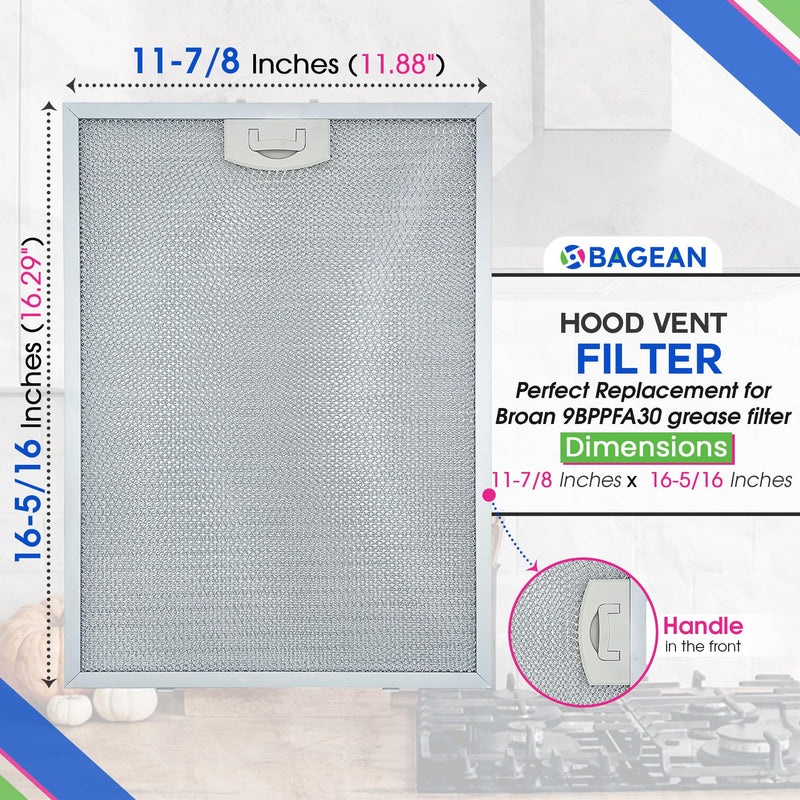 [Australia - AusPower] - Range Hood Filter Replacement for BPPFA30 11.81" x 16.25" Broan Range Hood Filter - Metal Exhaust Fan Stove Hood Vent Filter for Range Hood - Filters the Kitchen Oven Grease From Entering Hood 2-Pack 