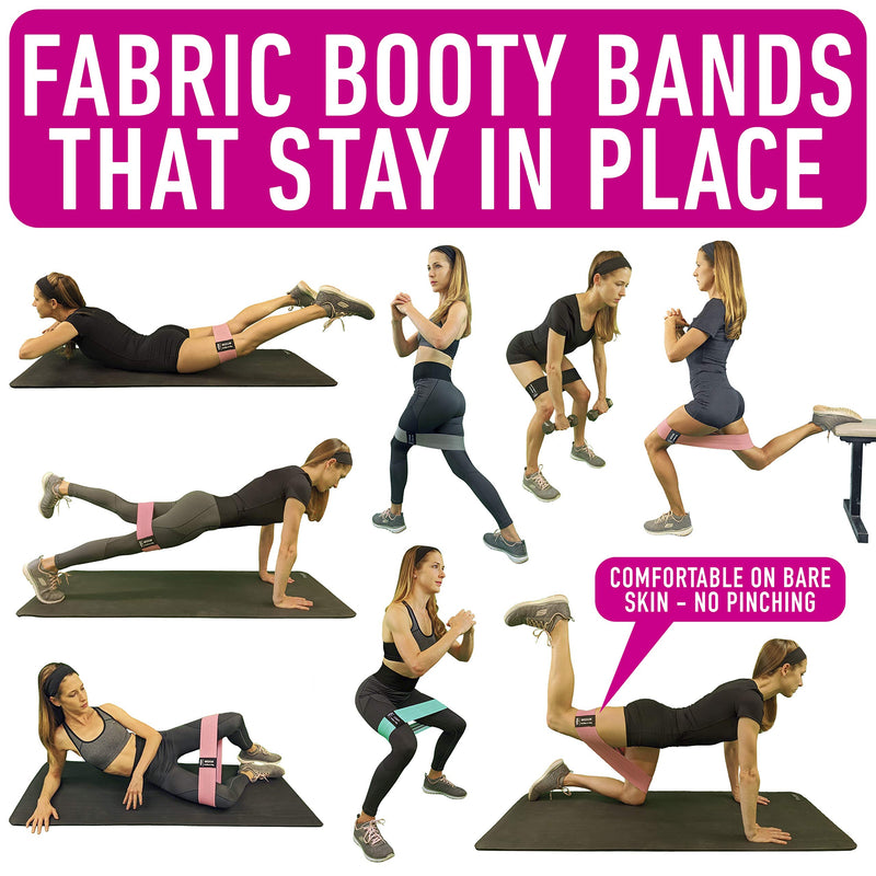 [Australia - AusPower] - Vergali Fabric Booty Bands for Women Butt and Legs. Set of 4 Non Slip Cloth Resistance Working Out Band for Glute, Thigh, Squat with Workout Resistant Fitness Training Guide to Exercise at Home or Gym 