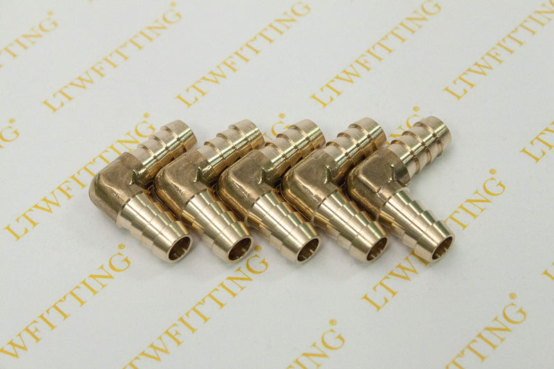 [Australia - AusPower] - LTWFITTING LTWFITTING 90 Deg Elbow Brass Barb Fitting 3/8-Inch x3/8-Inch Hose ID Air/Water/Fuel/Oil/Inert Gases (Pack of 5) 