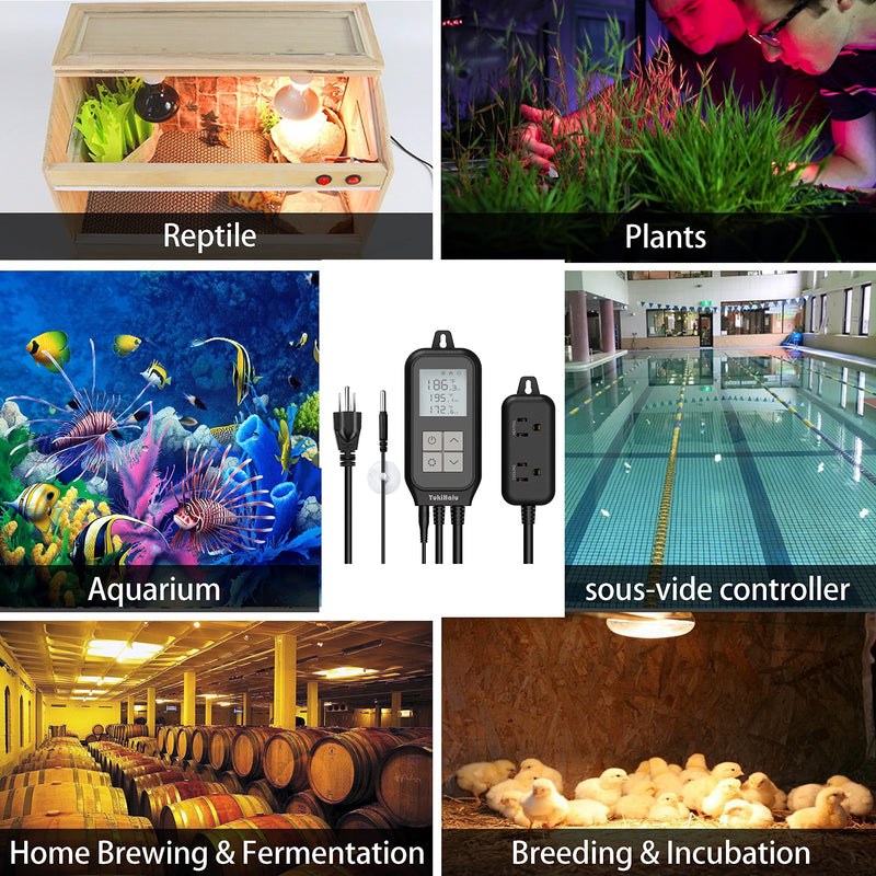 [Australia - AusPower] - YukiHalu Smart Digital Temperature Controller, 2-Outlet Thermostat with Heating and Cooling Modes, for Homebrew Fermentation Breeding Incubation Greenhouse, Reptile and Aquarium 