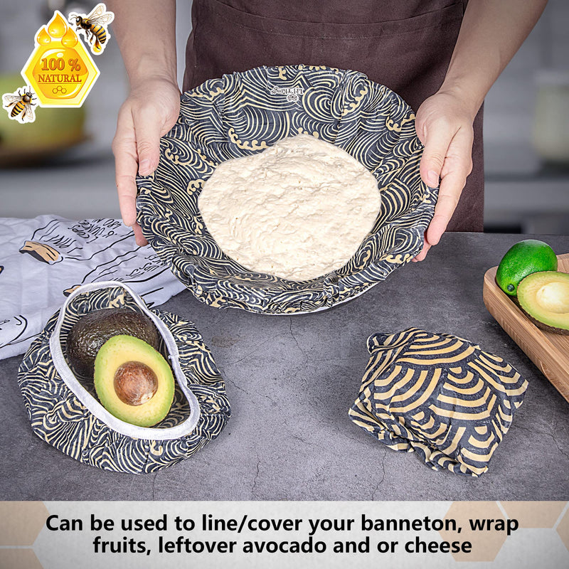 [Australia - AusPower] - Eco-friendly Reusable Beeswax Bowl Covers With elastic Available in 5 sizes and in 5 different themes A Sustainable Alternative to plastic cling wrap and foil. (Japanese Waves) Japanese Waves 