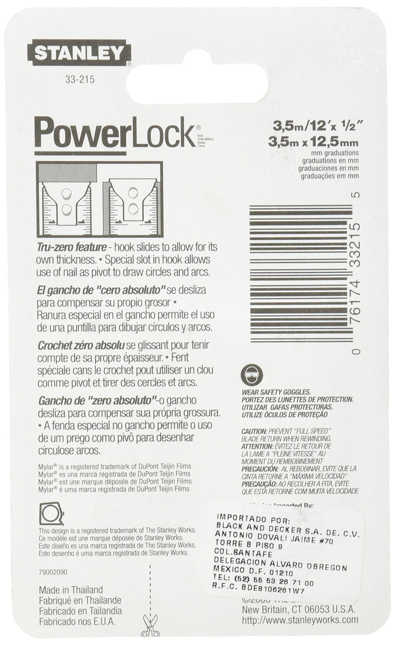 [Australia - AusPower] - Stanley 33-215 12-Feet by1/2-Inch PowerLock Tape Rule 