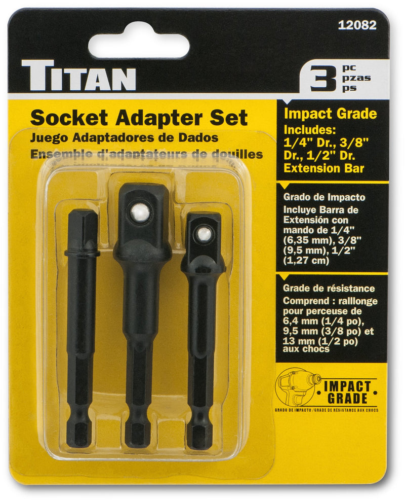 [Australia - AusPower] - Titan 12082 3-Piece Socket Adapter Set (1/4", 3/8" and 1/2") 2-3/4" Straight 