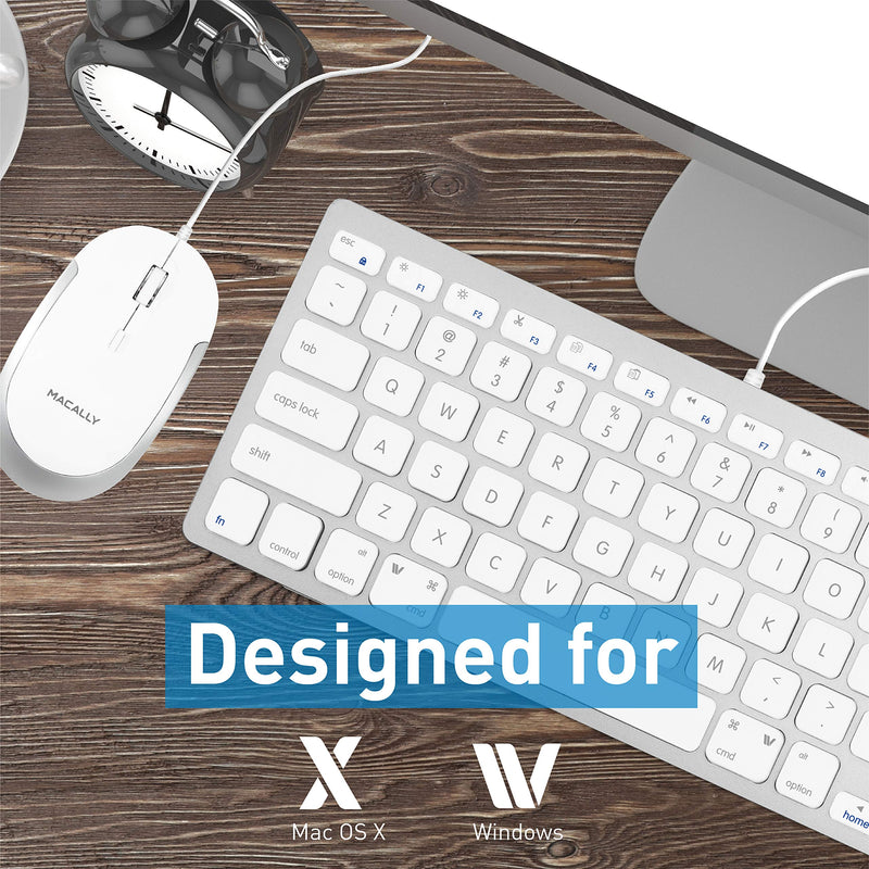 [Australia - AusPower] - Macally USB Wired Keyboard and Mouse Combo for Mac and PC - Save Space with a Compact Small Mac Keyboard and Mouse for MacBook Pro/Air, iMac, Mac Mini/Pro - Compatible Apple Keyboard and Mouse Silver 