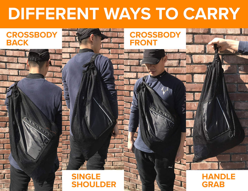 [Australia - AusPower] - Fitdom Large Mesh Swim Drawstring Sling Bag. Best for Swimming, Gym & Beach Jet Black 