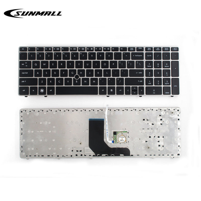 [Australia - AusPower] - SUNMALL Keyboard Replacement with Silver Frame Compatible with HP Elitebook 8560P 8570P Probook 6560B 6565B 6567B 6570B 6575B Series Keyboard with Pointer 