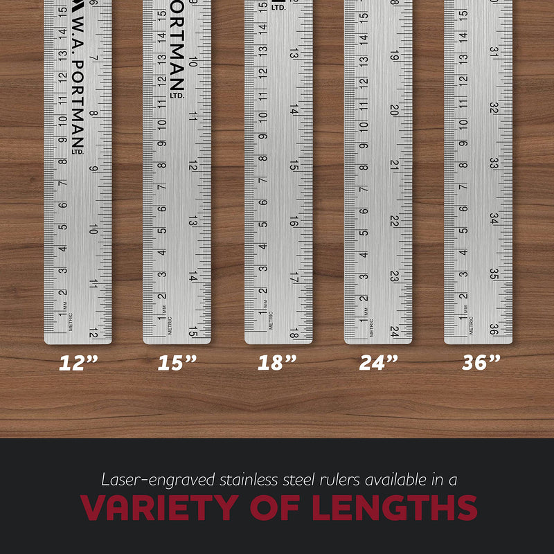 [Australia - AusPower] - Breman Precison Metal Ruler 15 Inch - Stainless Steel Cork Back Metal Ruler Set of 2 - Premium Steel Straight Edge 15 inch Metal Ruler - Flexible Stainless Steel Ruler - Inch and Metric Ruler 