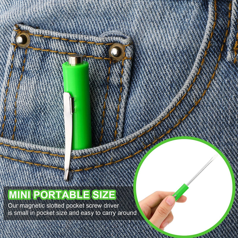 [Australia - AusPower] - 10 Pieces Pocket Screwdriver Mini Tops And Pocket Clips Pocket Screwdriver Magnetic Slotted Pocket Screw Driver with A Single Blade Head for Mechanical, Electrician (Green) Green 